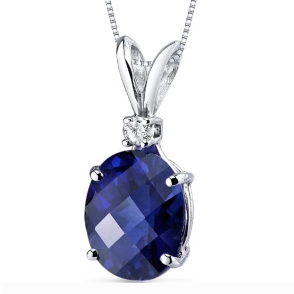Blue Sapphire Pendent - 14 Karat White Gold Oval 3.63 Cts